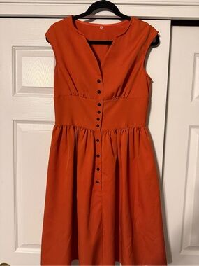 Women's Orange Button-Front Fit & Flare Dress